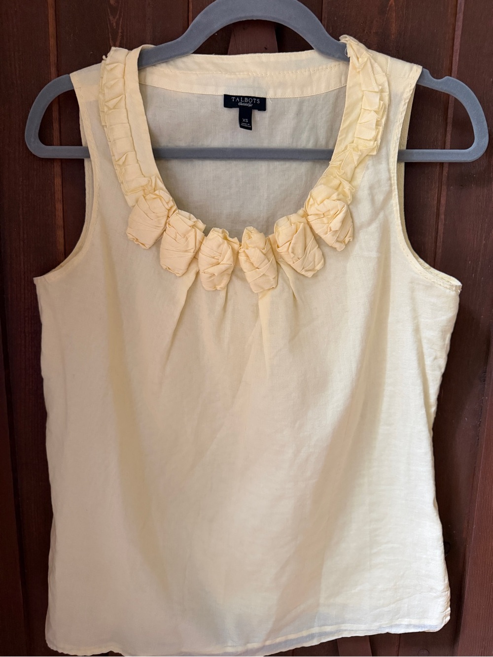 Talbots Pale Yellow Linen-Rosette Sleeveless Camisole